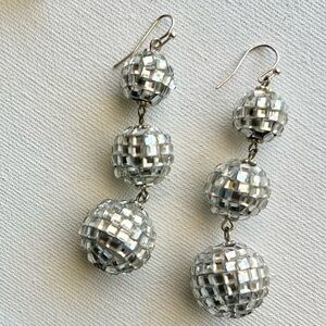 NYE Silver Disco Ball Drop Earrings - Statement Jewelry